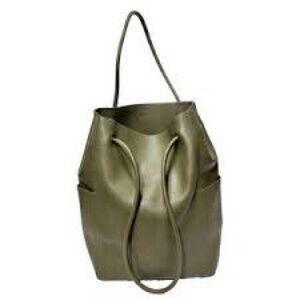 OAK + FORT Pleather Faux Olive Green Bucket Back with rope handles pocket